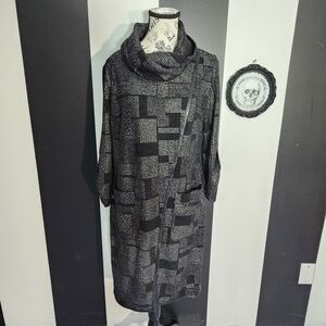 Joseph Ribkoff Black & Silver Geometric Cowl Neck Dress